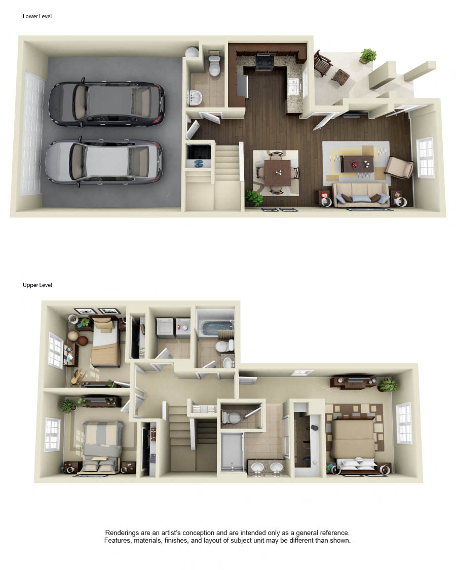 Floor plan for 3 beds, 2.5 baths, 1331 sqft